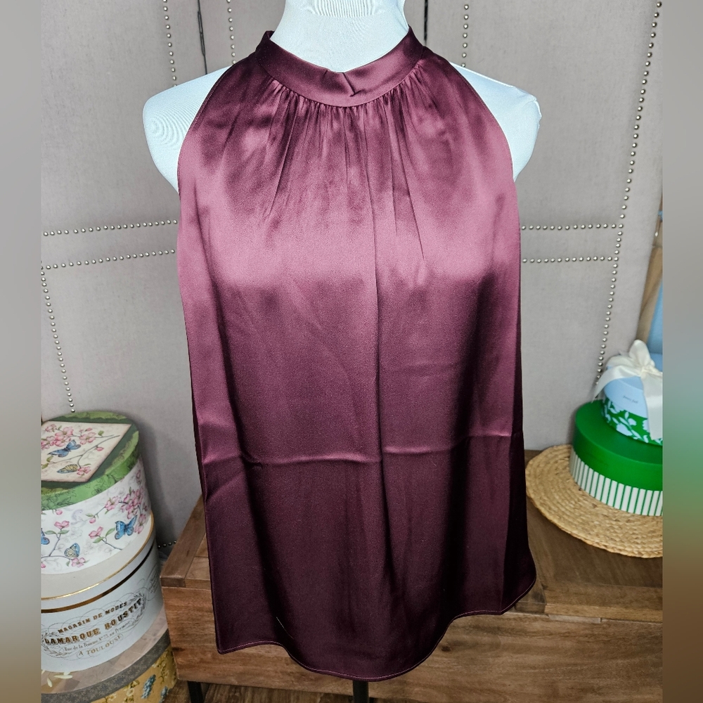 Quince Washable Silk Halter Top Wine Tasting Red